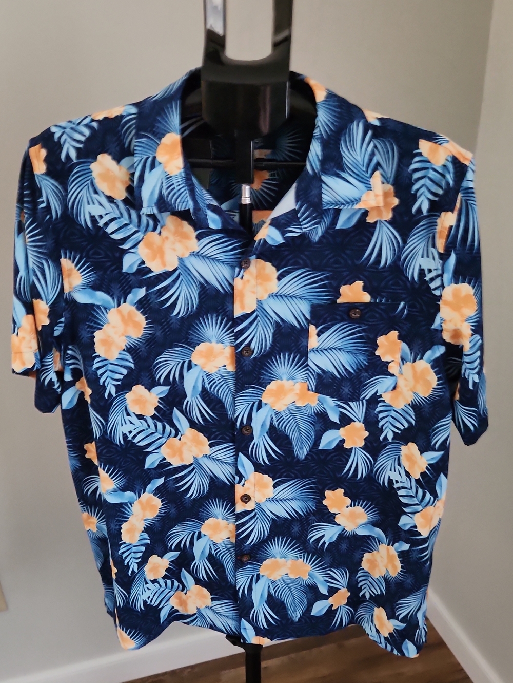 Havana Jim Men's Navy Blue Floral Short-Sleeve Shirt Size L